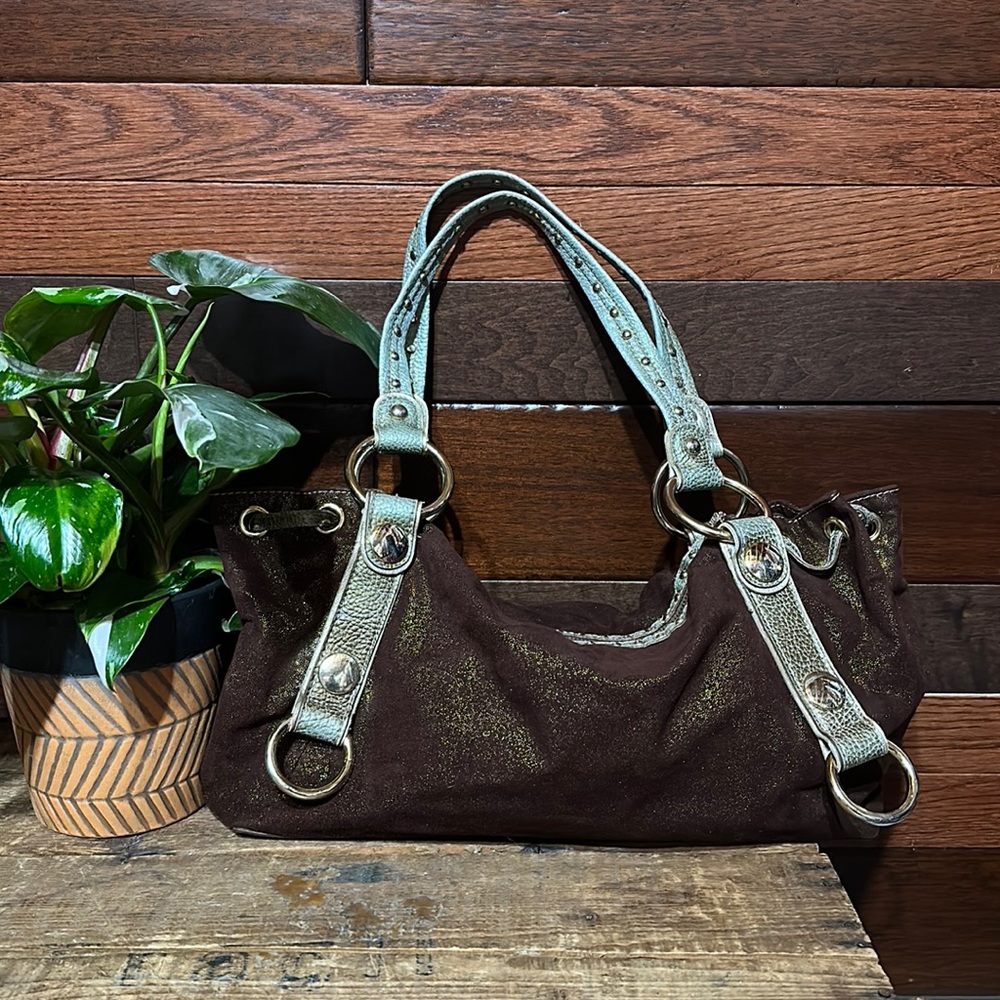 Kathy Van Zeeland Sparkly Brown Chunky Hobo Shoulder Bag